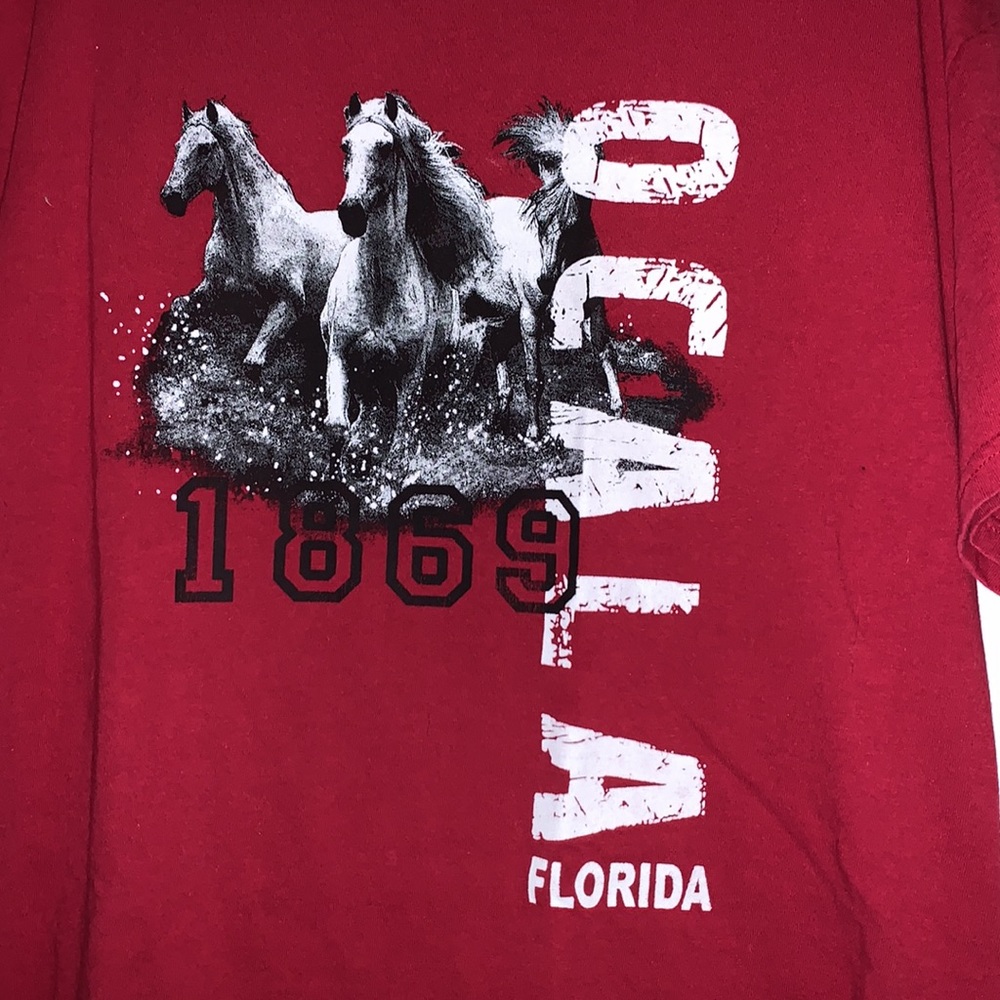 Red short sleeve tshirt from Ocala, FL with horses size large